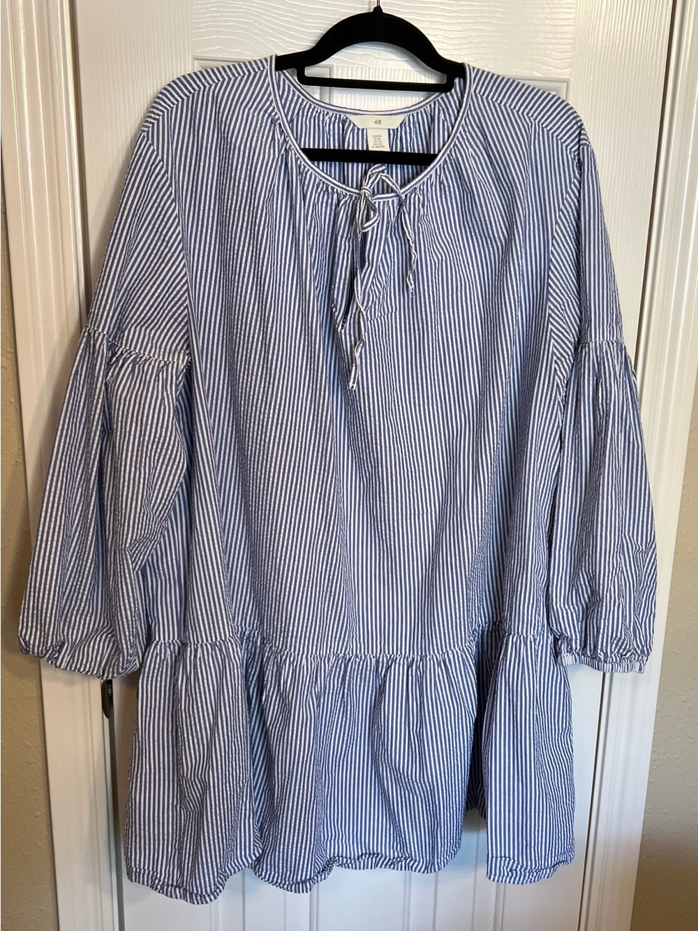 H&M Blue and White Striped Mini Dress
